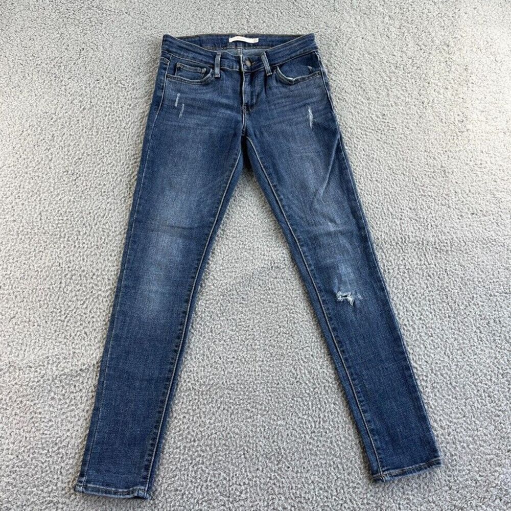 Levis 711 Jeans Womens 25 Skinny Stretch Distressed Low Rise Dark Denim 26x28